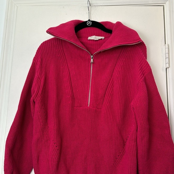 Loft Pink Ribbed Zip Up Collared Cozy Knit Sweater Size Small - Picture 3 of 8